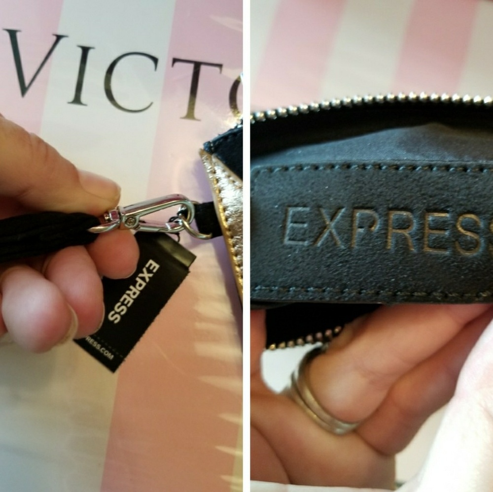 Nwt Rose Gold & Black Large Clutch Express $74 - Picture 6 of 8